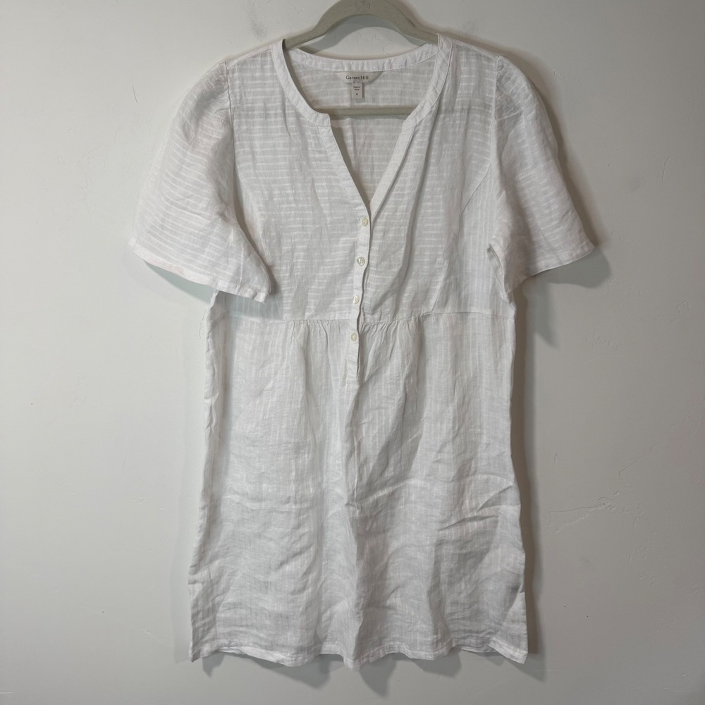Garnet Hill Womens Linen Tunic Dress M White European Flax Short Sleeve
